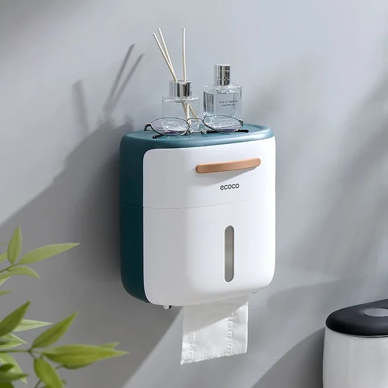 Elegant white tissue holder with a modern design, offering extra storage space on top for decor or personal items.