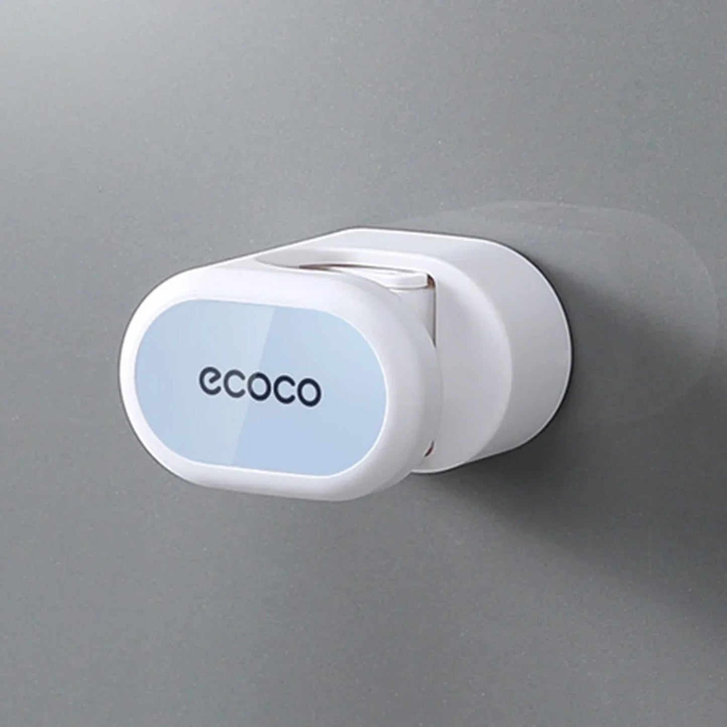 Versatile Ecoco wall-mounted mop clip available in black, gray, and blue, designed for secure and hygienic cleaning tool storage.

