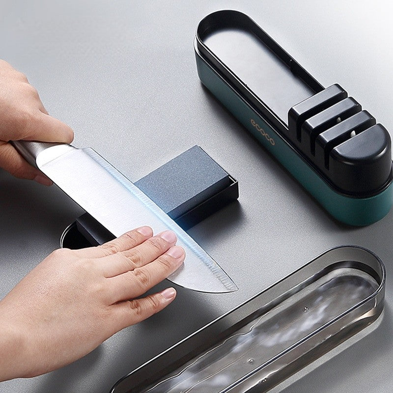 Modern Ecoco multi-stage knife sharpener with a sleek compact design, perfect for sharpening kitchen knives with ease.